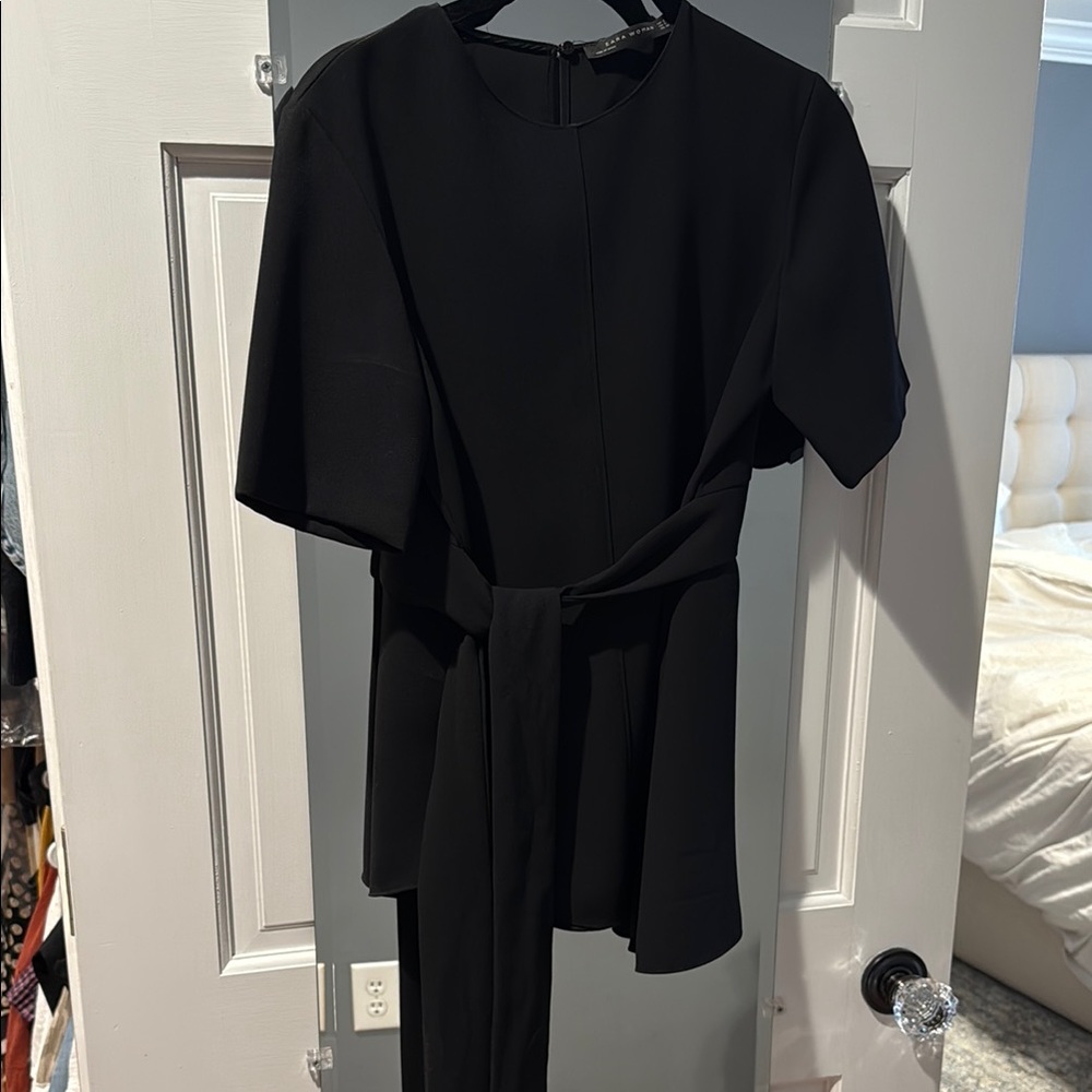 Zara Black Wrap-Style Jumpsuit with Tie Belt